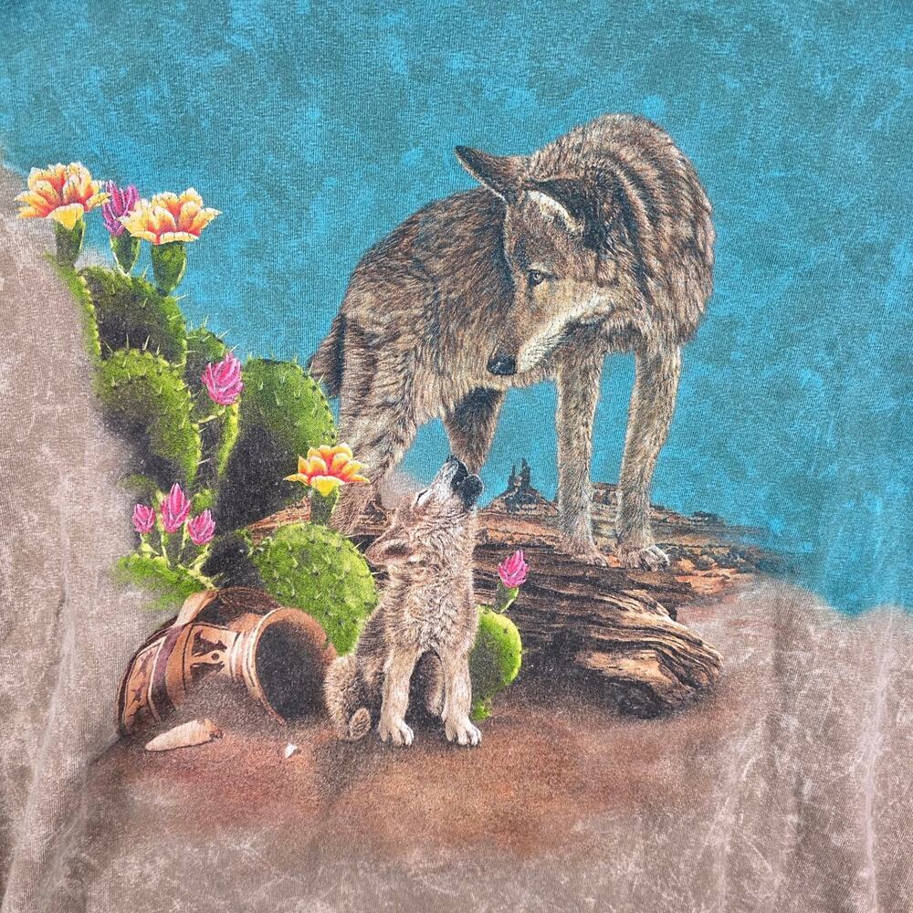 POLAR GRAPHICS Men's T-Shirt L Blue Tan Coyote Pup Graphic 100% Cotton